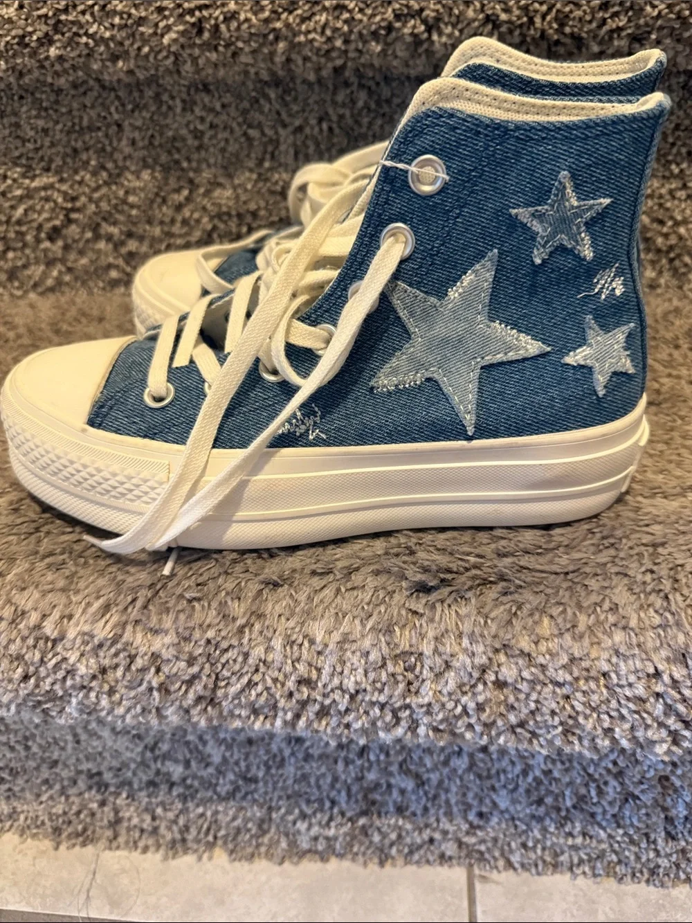 Kids High-Top Denim Sneakers with White Platform Soles